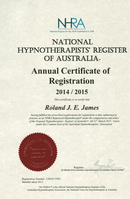 National Hypnotherapists Register of Australia certificate